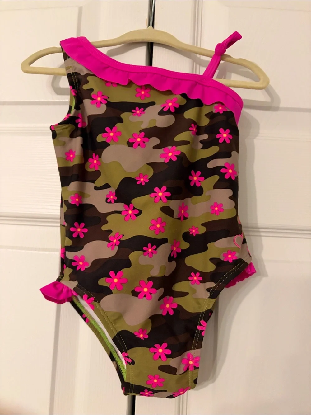OP Girls' One-Shoulder Camo Floral One-Piece Swimsuit - Pink Size 24 Months EUC